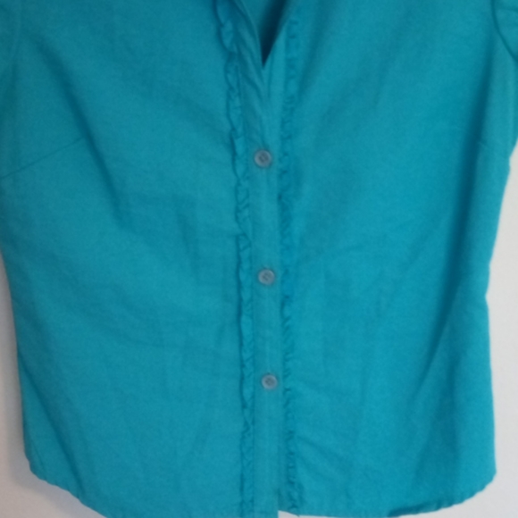 BCBG MAX AZARIA SHORT SLEEVE TURQUOISE SHIRT - Picture 3 of 6